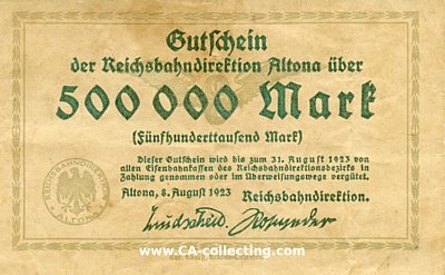 GUTSCHEIN DER REICHSBAHNDIREKTION ALTONA ÜBER...