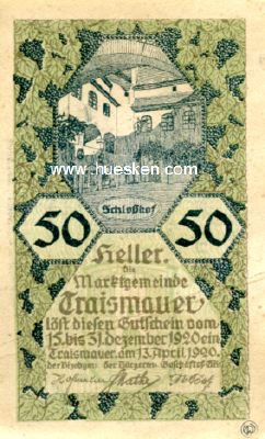 ÖSTERREICH / TRAISMAUER  - NOTGELDSCHEIN 50 HELLER...