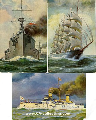 7 FARB-POSTKARTEN um 1910 der Serie 'Marine Galerie':...