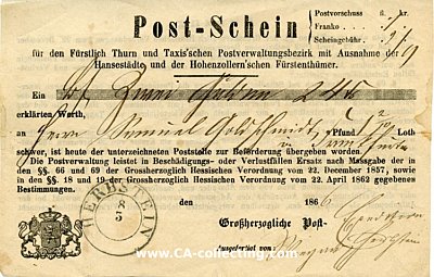 HESSEN - POST-SCHEIN 1866 für eine Sendung aus...