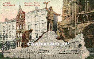 FARB-POSTKARTE ANVERS (ANTWERPEN). 'Monument Dhanis -...