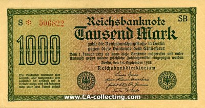 REICHSBANKNOTE TAUSDEND (1000) MARK 15. September 1922....