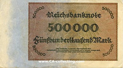 Photo 2 : REICHSBANKNOTE FÜNFHUNDERTTAUSEND (500.000) MARK 1....