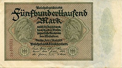 REICHSBANKNOTE FÜNFHUNDERTTAUSEND (500.000) MARK 1....