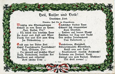 LIEDER-POSTKARTE 'Heil, Kaiser und Volk ! Deutsches...