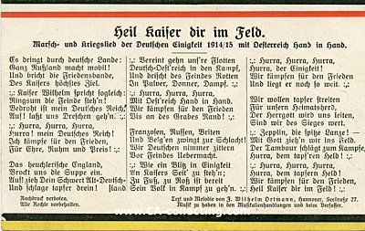 LIEDER-POSTKARTE 'Heil Kaiser dir im Feld. Marsch- und...