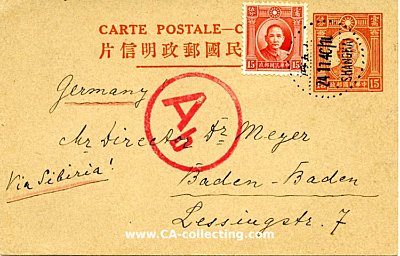 CHINA - POSTKARTE aus Shanghai vom 24. November 1940 nach...