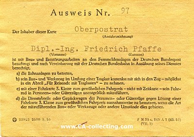 AUSWEIS NR. 97 der Oberpostdirektion Frankfurt/Main...