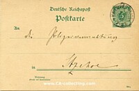 GERMAN EMPIRE - POSTAL STATIONERY POSTCARD - 5 PFENNIG