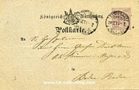 WÜRTTEMBERG - GANZSACHE-POSTKARTE - 5 PFENNIG