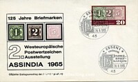 ERSTTAGS-BRIEFUMSCHLAG '125 JAHRE BRIEFMARKEN - 2. WESTEUROPÄISCHE POSTWERTZEICHEN AUSSTELLUNG ASSINDIA 1965'